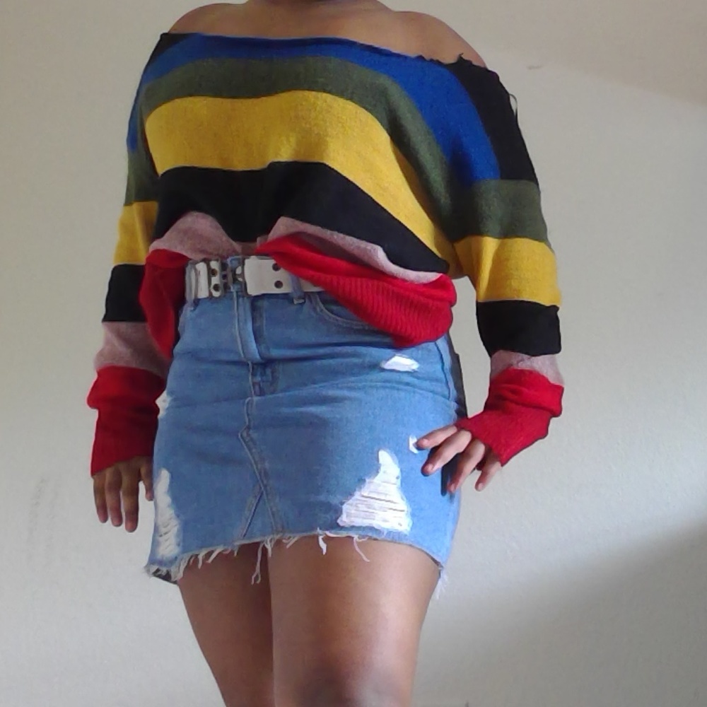 striped off shoulder sweater